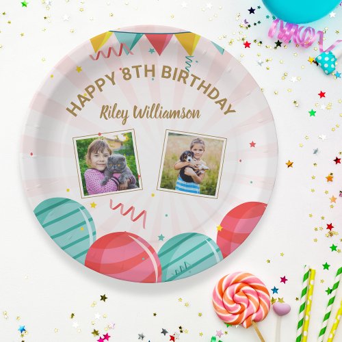 Birthday Balloon Gold Pink Confetti Photos Any Age Paper Plates