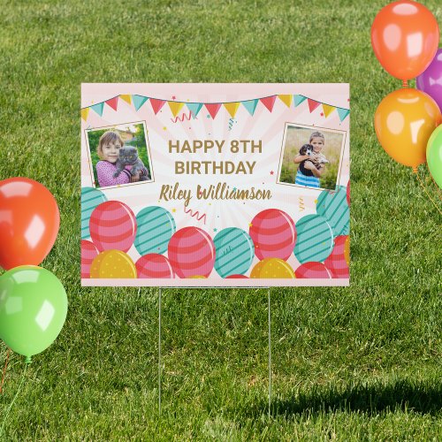 Birthday Balloon Gold Pink Confetti Photos Any Age Sign