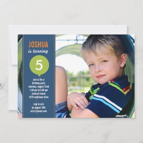 Birthday Balloon Photo Birthday Invitation - Navy