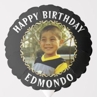 Birthday Balloon photo name Gold Circle