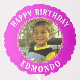 Birthday Balloon photo name Gold Circle violetBG