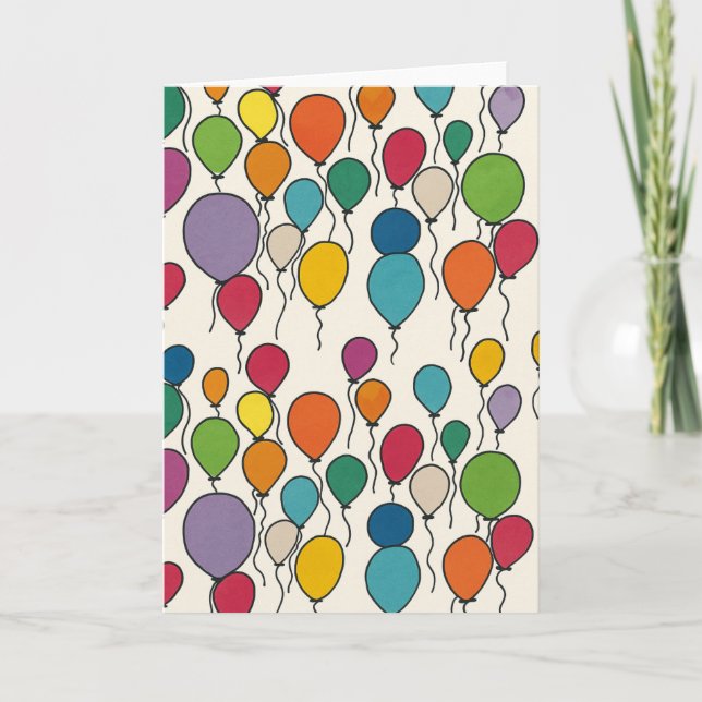 Birthday Balloon Watercolor Blank Greeting Card  (Front)
