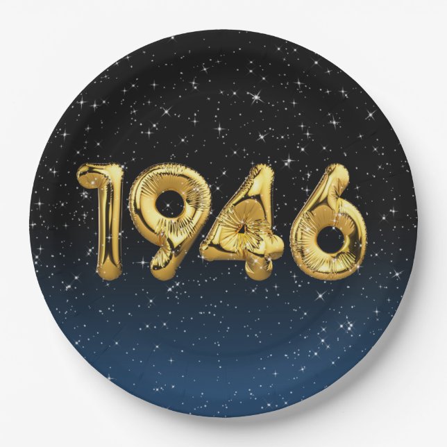 Birthday Balloons 1946 In Stars Paper Plates (Front)