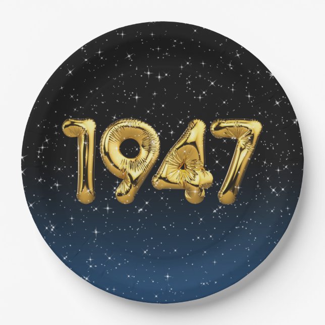 Birthday Balloons 1947 In Stars Paper Plates (Front)