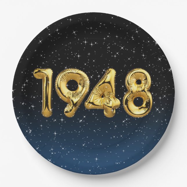 Birthday Balloons 1948 In Stars Paper Plates (Front)