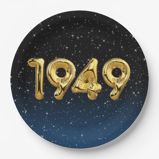 Birthday Balloons 1949 In Stars Paper Plate (Front)