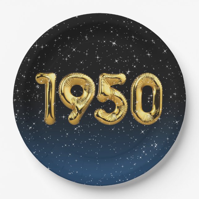 Birthday Balloons 1950 In Stars Paper Plates (Front)