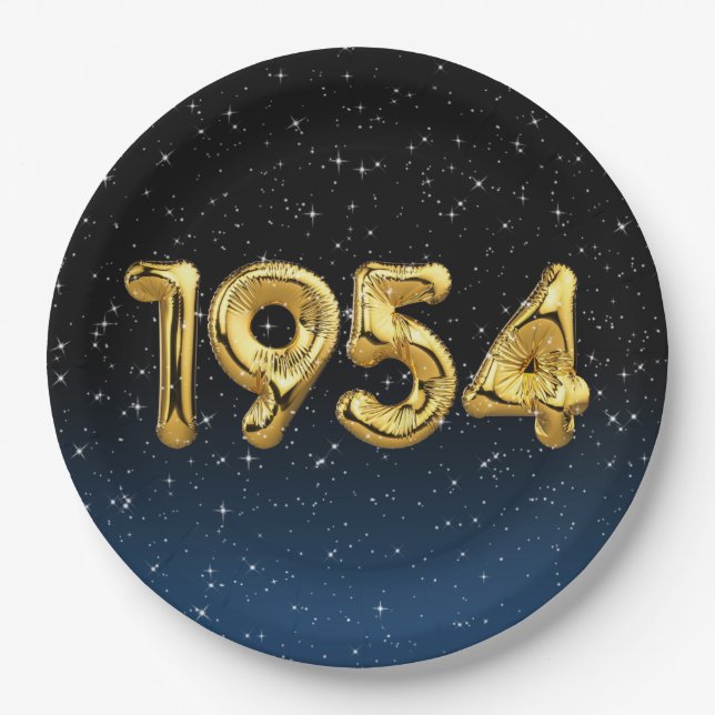 Birthday Balloons 1954 In Stars Paper Plates (Front)