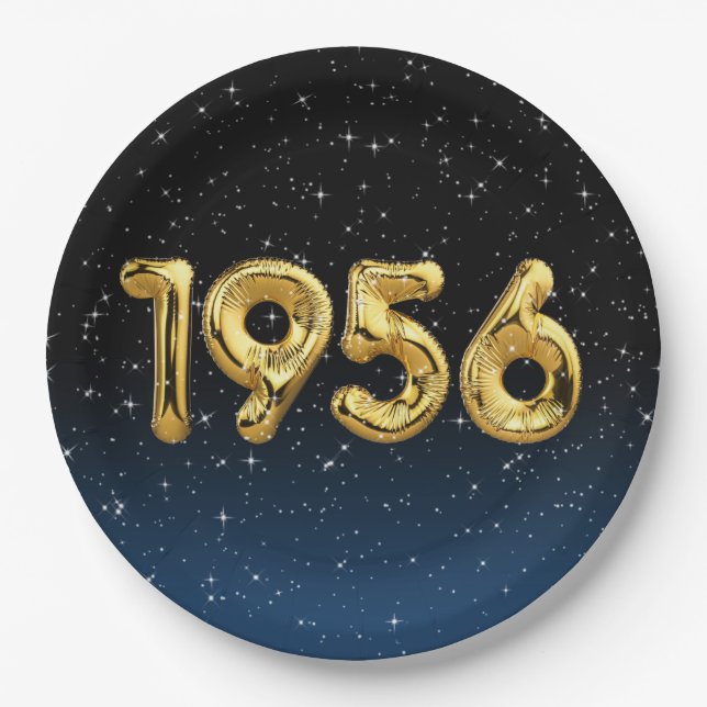 Birthday Balloons 1956 In Stars Paper Plate (Front)