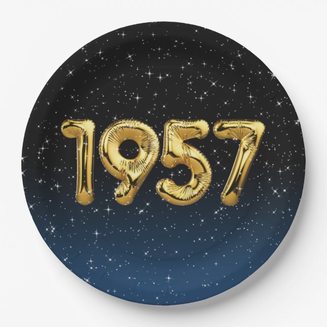 Birthday Balloons 1957 In Stars Paper Plate (Front)
