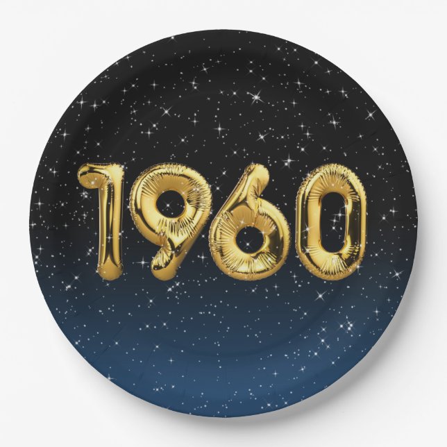 Birthday Balloons 1960 In Stars Paper Plates (Front)
