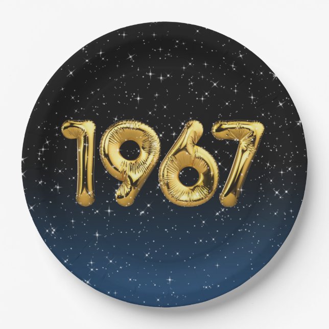 Birthday Balloons 1967 In Stars Paper Plate (Front)