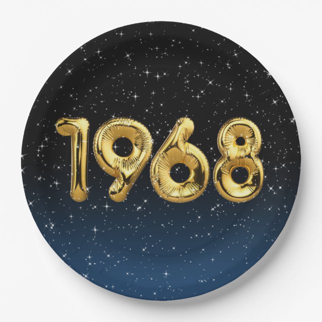 Birthday Balloons 1968 In Stars Paper Plates (Front)
