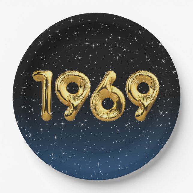 Birthday Balloons 1969 In Stars Paper Plates (Front)