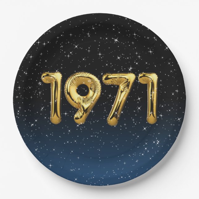 Birthday Balloons 1971 In Stars Paper Plates (Front)