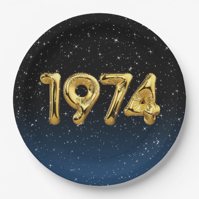 Birthday Balloons 1974 In Stars Paper Plates (Front)