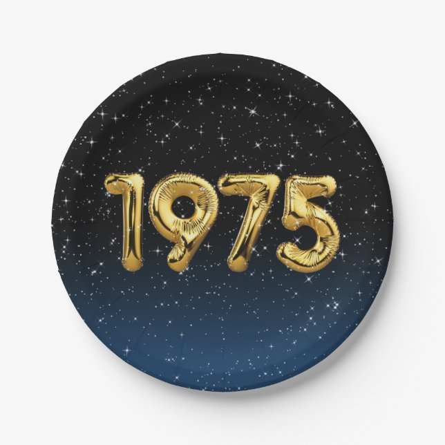 Birthday Balloons 1975 In Stars Paper Plates (Front)