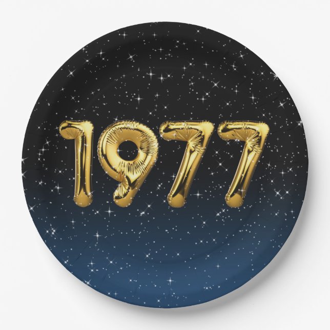 Birthday Balloons 1977 In Stars Paper Plates (Front)