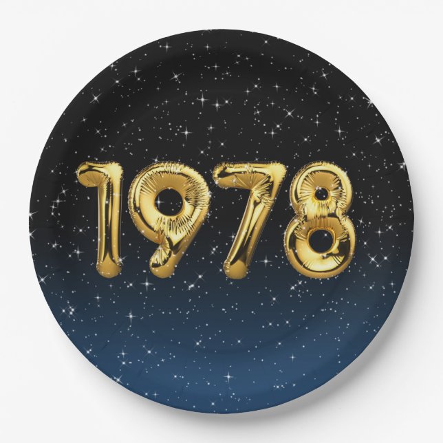 Birthday Balloons 1978 In Stars Paper Plate (Front)