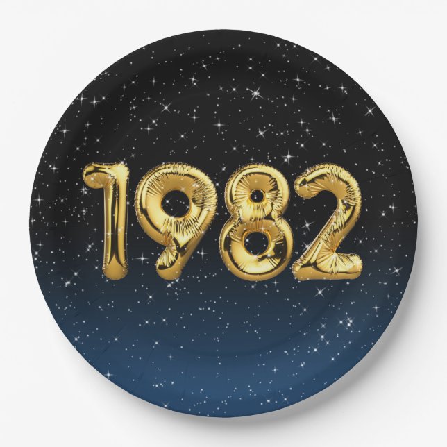Birthday Balloons 1982 In Stars Paper Plates (Front)
