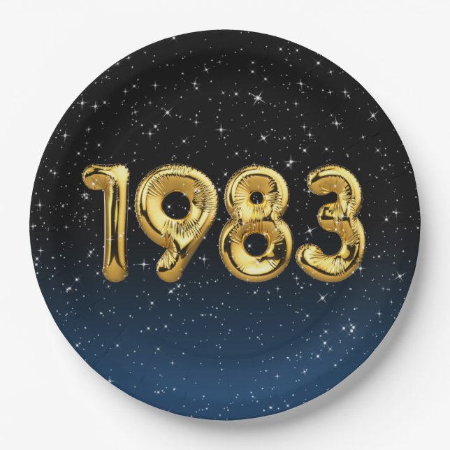 Birthday Balloons 1983 In Stars Paper Plate (Front)