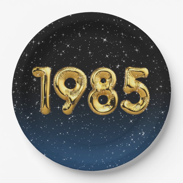 Birthday Balloons 1985 In Stars Paper Plates (Front)
