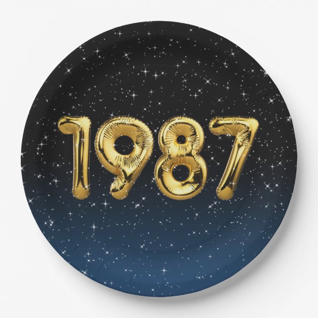 Birthday Balloons 1987 In Stars Paper Plate (Front)