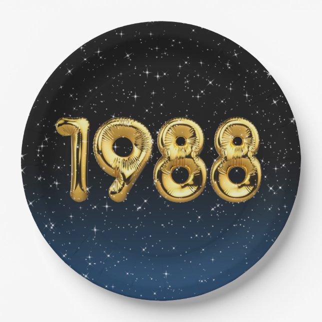 Birthday Balloons 1988 In Stars Paper Plates (Front)