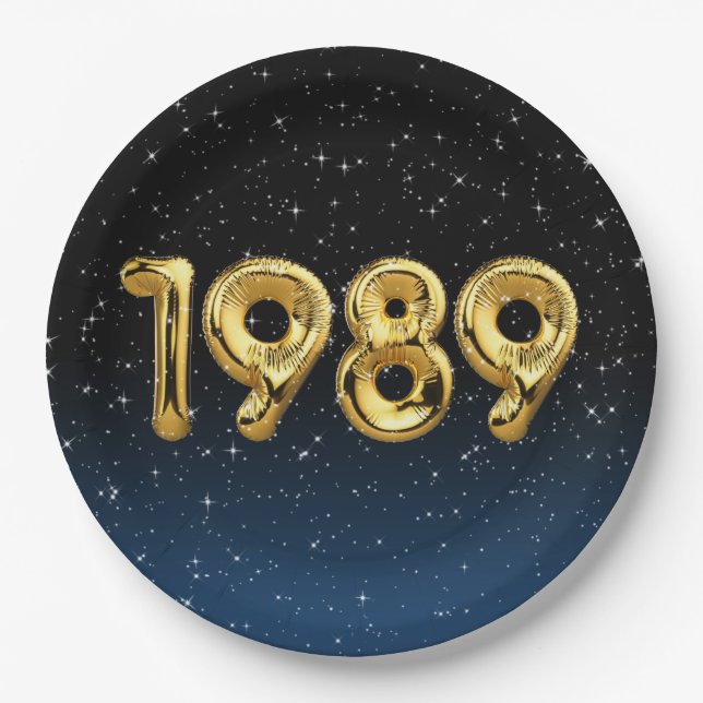 Birthday Balloons 1989 In Stars Paper Plates (Front)