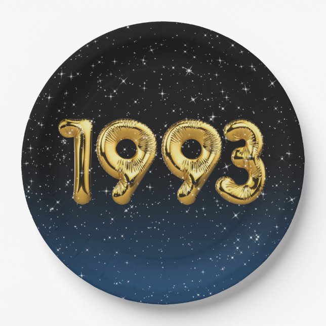 Birthday Balloons 1993 In Stars  Paper Plates (Front)