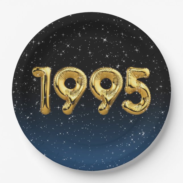 Birthday Balloons 1995 In Stars Paper Plates (Front)