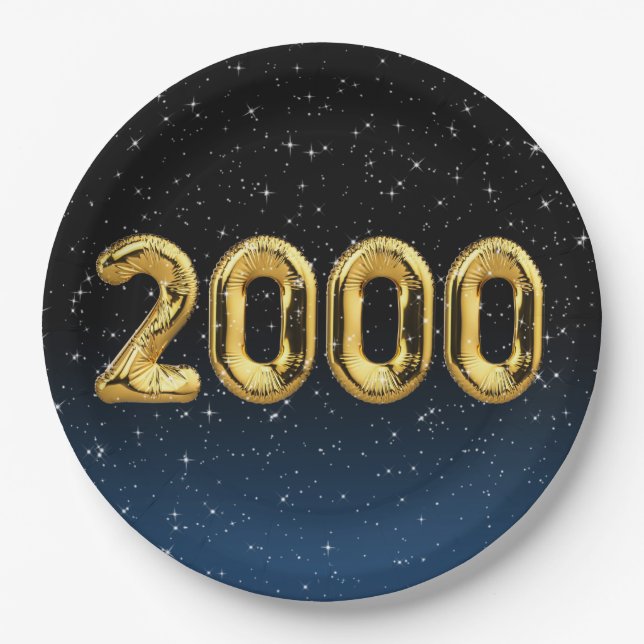 Birthday Balloons 2000 In Stars Paper Plates (Front)