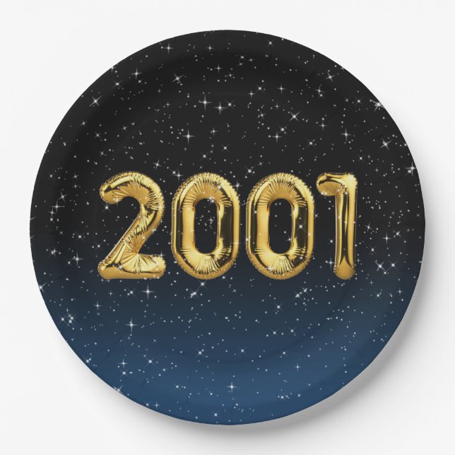 Birthday Balloons 2001 In Stars Paper Plate (Front)