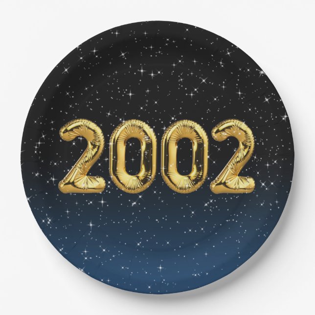 Birthday Balloons 2002 In Stars Paper Plate (Front)
