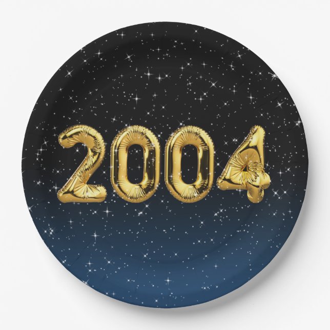 Birthday Balloons 2004 In Stars Paper Plate (Front)