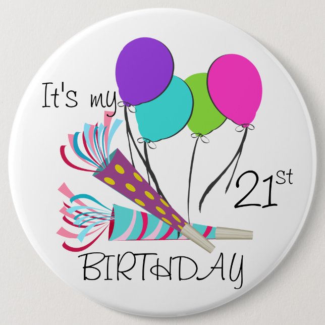 Birthday Balloons and Party Horns Button (Front)