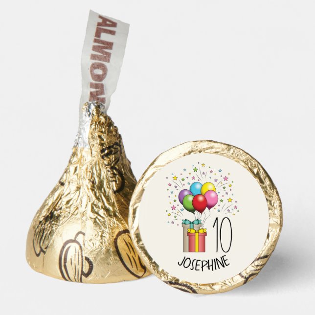 Birthday Balloons And Presents With Age And Name Hershey®'s Kisses® (Front)