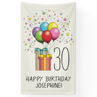Birthday Balloons And Presents With Age And Text Banner