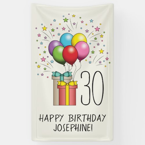 Birthday Balloons And Presents With Age And Text Banner