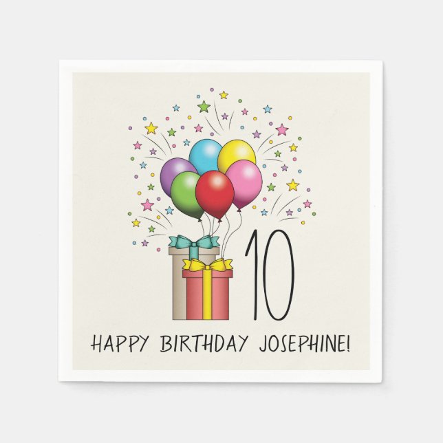 Birthday Balloons And Presents With Age And Text Napkins (Front)