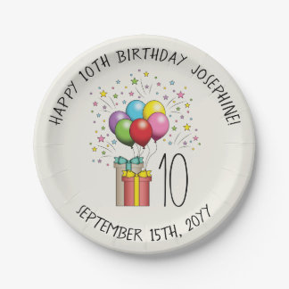 Birthday Balloons And Presents With Age And Text Paper Plates