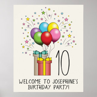 Birthday Balloons And Presents With Age And Text Poster
