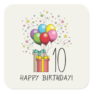 Birthday Balloons And Presents With Age And Text Square Sticker