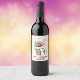 Birthday Balloons And Presents With Age And Text Wine Label