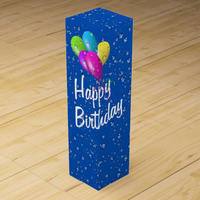 Birthday Balloons and Raindrops On Blue Wine Box (Front)