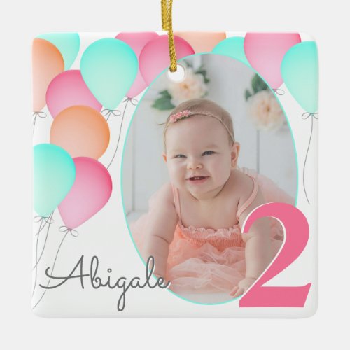 Birthday Balloons Babys 2nd Birthday Photo Ceramic Ornament