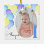 Birthday Balloons Baby&#39;s First Birthday With Photo Ceramic Ornament at Zazzle