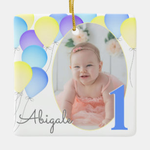 Birthday Balloons Baby's First Birthday with Photo Ceramic Ornament