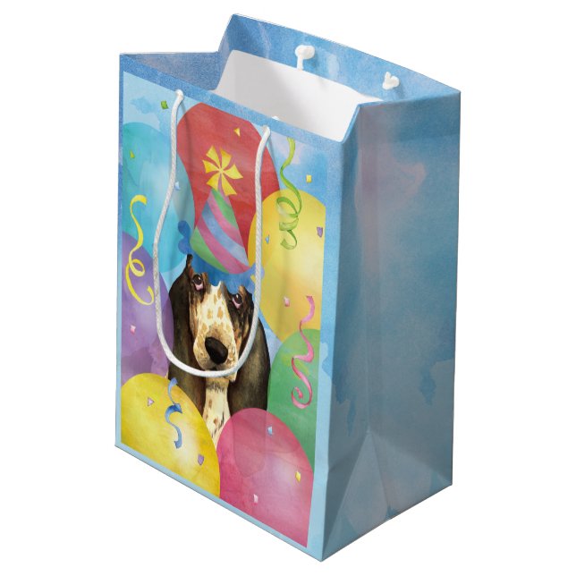 Birthday Balloons Basset Hound Medium Gift Bag (Back Angled)