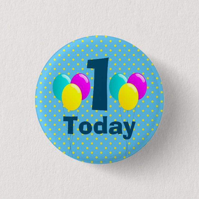 Birthday, Balloons, Blue Polka Dots Customizable Button (Front)